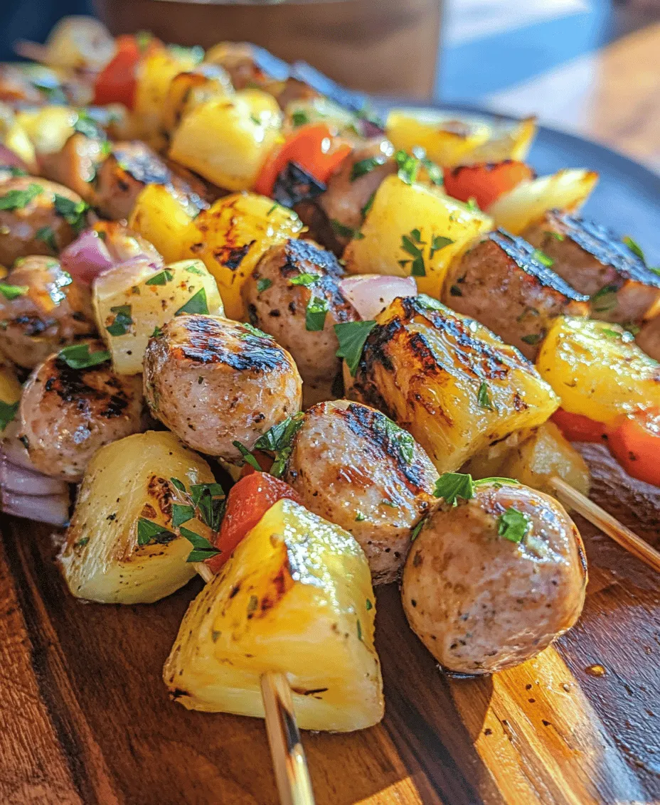 When it comes to summer grilling and delightful family gatherings, the Zesty Chicken Sausage Skewers with Pineapple is a standout dish that captures the essence of warm weather dining. Imagine succulent pieces of flavorful chicken sausage paired with sweet, juicy pineapple, vibrant bell peppers, and zesty red onions, all beautifully threaded onto skewers and grilled to perfection. This dish not only tantalizes the taste buds but also offers a feast for the eyes with its colorful presentation.