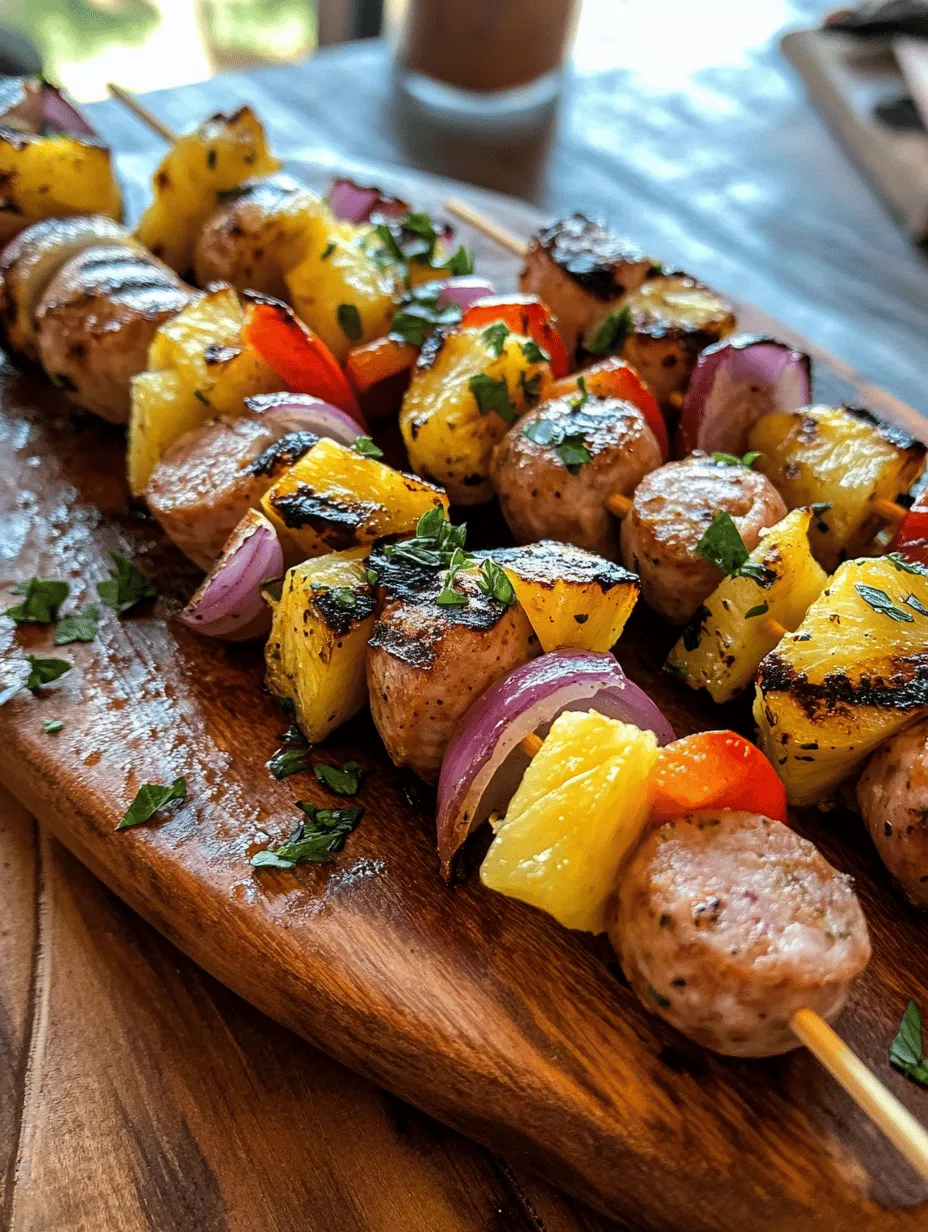 When it comes to summer grilling and delightful family gatherings, the Zesty Chicken Sausage Skewers with Pineapple is a standout dish that captures the essence of warm weather dining. Imagine succulent pieces of flavorful chicken sausage paired with sweet, juicy pineapple, vibrant bell peppers, and zesty red onions, all beautifully threaded onto skewers and grilled to perfection. This dish not only tantalizes the taste buds but also offers a feast for the eyes with its colorful presentation.
