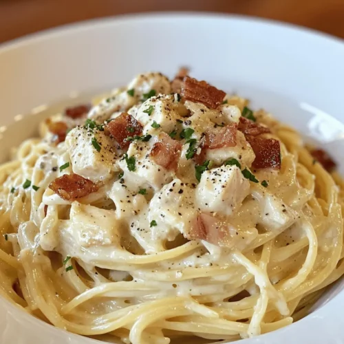 Chicken Carbonara is a delightful twist on the classic Italian dish that has captured the hearts and taste buds of food lovers around the world. Traditionally, Carbonara features a simple yet rich combination of ingredients, including pasta, eggs, cheese, and pancetta, all of which come together to create a creamy sauce that clings beautifully to the noodles. In this version, we elevate the dish by incorporating tender chicken, adding protein and making it a complete meal that’s perfect for any occasion.