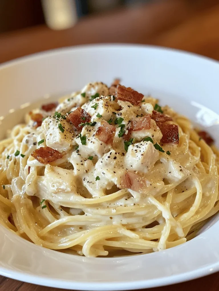 Chicken Carbonara is a delightful twist on the classic Italian dish that has captured the hearts and taste buds of food lovers around the world. Traditionally, Carbonara features a simple yet rich combination of ingredients, including pasta, eggs, cheese, and pancetta, all of which come together to create a creamy sauce that clings beautifully to the noodles. In this version, we elevate the dish by incorporating tender chicken, adding protein and making it a complete meal that’s perfect for any occasion.