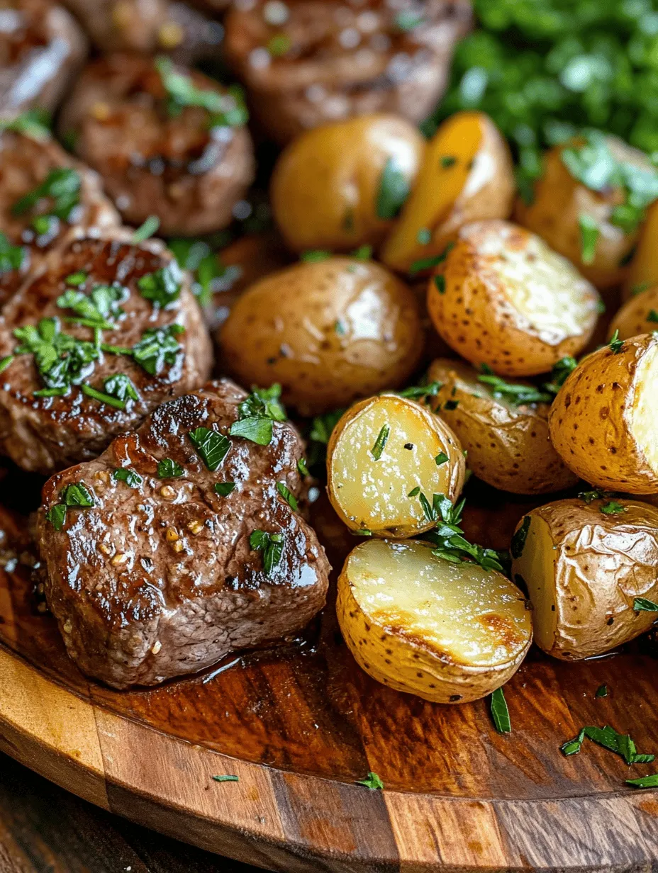 Garlic Butter Steak Bites and Potatoes is a dish that encapsulates the essence of comfort food while still allowing for a touch of gourmet flair. This recipe perfectly marries the robust flavors of tender steak, the hearty goodness of baby potatoes, and the aromatic allure of garlic butter. Not only is it a feast for the senses, but it also brings a delightful simplicity to your dinner table, making it the ideal choice for both casual weeknight meals and special occasions.