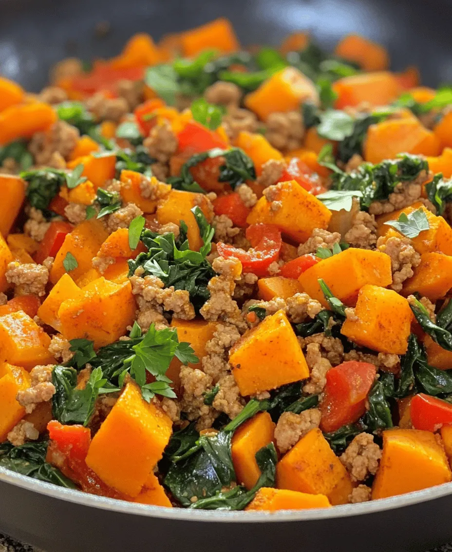 In the fast-paced world we live in, one-pan meals have surged in popularity. They offer a convenient way to whip up a nutritious dinner without the hassle of multiple pots and pans. This is where our <strong>Ground Turkey Sweet Potato Skillet</strong> shines. Not only is it a visually appealing dish, but it also packs a punch in terms of flavor and nutrition, making it a favorite among health-conscious eaters and busy families alike.” /></p>
</p>
<h3>Nutritional Benefits of Adding Greens</h3>
</p>
<p>Incorporating greens into your Ground Turkey Sweet Potato Skillet not only boosts flavor but also enhances the nutritional profile of the dish. Leafy greens like spinach, kale, or Swiss chard are rich in vitamins A, C, and K, providing powerful antioxidants that support overall health. These greens add fiber, which aids digestion and can help maintain a healthy weight by promoting satiety.</p>
</p>
<p>Moreover, greens are low in calories and high in hydration, making them an excellent addition for those looking to manage their caloric intake without sacrificing volume. The synergistic effect of combining greens with sweet potatoes and ground turkey creates a well-rounded meal that supports energy levels and overall wellness.</p>
</p>
<h3>Serving Suggestions</h3>
</p>
<p>When it comes to serving your Ground Turkey Sweet Potato Skillet, the possibilities are endless. This dish shines as a standalone meal, but you can also elevate it with a few simple accompaniments. Here are some serving suggestions:</p>
</p>
<p>1. <strong>Top with Fresh Herbs</strong>: Sprinkle freshly chopped parsley or cilantro over the skillet before serving for an added burst of flavor.</p>
</p>
<p>2. <strong>Pair with Whole Grains</strong>: Serve alongside a side of quinoa or brown rice. The grains will soak up the delicious flavors and add an extra layer of texture.</p>
</p>
<p>3. <strong>Add a Protein Boost</strong>: If you’re looking for a heartier meal, consider adding a fried or poached egg on top of the skillet. The runny yolk adds richness and elevates the dish.</p>
</p>
<p>4. <strong>Accompany with a Salad</strong>: A simple green salad with a light vinaigrette can provide a refreshing contrast to the warm, savory skillet.</p>
</p>
<p>5. <strong>Serve in Lettuce Wraps</strong>: For a low-carb option, spoon the mixture into large lettuce leaves for a fun, hand-held meal.</p>
</p>
<h3>Presentation Tips and Garnishing for Visual Appeal</h3>
</p>
<p>Presentation plays a crucial role in enhancing the dining experience. Here are some tips to make your Ground Turkey Sweet Potato Skillet visually appealing:</p>
</p>
<p>– <strong>Use a Colorful Plate</strong>: A vibrant plate can make the colors of the dish pop. Choose a contrasting color to highlight the orange of the sweet potatoes and the greens.</p>
</p>
<p>– <strong>Layer Your Ingredients</strong>: When serving, consider layering the sweet potato and turkey mixture on the plate, topped with greens and garnishes for a more structured look.</p>
</p>
<p>– <strong>Garnish Thoughtfully</strong>: Fresh herbs, a sprinkle of feta cheese, or a drizzle of balsamic glaze can add visual interest and enhance flavor.</p>
</p>
<p>– <strong>Serve with Bright Utensils</strong>: Colorful serving utensils or dishes can enhance the overall look and feel of your meal.</p>
</p>
<h3>Health Benefits of the Ground Turkey Sweet Potato Skillet</h3>
</p>
<h4>Nutritional Overview</h4>
</p>
<p>The Ground Turkey Sweet Potato Skillet is not only delicious but also packed with vital nutrients. Each serving provides a balanced array of macronutrients and micronutrients, making it an excellent choice for anyone aiming for a healthier lifestyle.</p>
</p>
<h4>Caloric Content and Macronutrient Breakdown per Serving</h4>
</p>
<p>On average, a serving of this skillet contains approximately 350-400 calories, depending on the exact ingredients used. The macronutrient breakdown is as follows:</p>
</p>
<p>– <strong>Protein</strong>: 24-30 grams (from ground turkey)</p>
<p>– <strong>Carbohydrates</strong>: 30-35 grams (primarily from sweet potatoes)</p>
<p>– <strong>Fats</strong>: 10-15 grams (depending on added fats like olive oil)</p>
</p>
<p>This balanced breakdown makes the dish suitable for a variety of dietary preferences, providing sufficient protein for muscle maintenance, fiber for digestive health, and healthy fats for overall well-being.</p>
</p>
<h4>Health Benefits of Each Ingredient</h4>
</p>
<p>1. <strong>Ground Turkey</strong>: A lean source of protein that is lower in fat than traditional beef, ground turkey supports muscle growth and repair while being heart-friendly.</p>
</p>
<p>2. <strong>Sweet Potatoes</strong>: Rich in beta-carotene, vitamins, and minerals, sweet potatoes offer not only a natural sweetness but also promote healthy vision and immune function.</p>
</p>
<p>3. <strong>Greens</strong>: As previously mentioned, leafy greens are a powerhouse of nutrients that contribute to overall health and can aid in reducing inflammation.</p>
</p>
<p>4. <strong>Onions and Garlic</strong>: Both are known for their immune-boosting properties and add depth of flavor, making them an excellent addition to any dish.</p>
</p>
<p>5. <strong>Spices</strong>: Turmeric, cumin, and paprika not only enhance the taste but also offer anti-inflammatory benefits, adding to the dish’s overall health benefits.</p>
</p>
<h4>Meal Prep and Portion Control</h4>
</p>
<p>This skillet is perfect for meal prep, allowing you to make a large batch and portion it out for the week. Divide the cooked mixture into individual containers to ensure that you have healthy meals ready to go. This method simplifies your weeknight dinners and helps in controlling portion sizes, which is essential for maintaining a balanced diet.</p>
</p>
<h4>How This Recipe Fits into a Balanced Diet</h4>
</p>
<p>The Ground Turkey Sweet Potato Skillet is a perfect example of a balanced dish that includes protein, complex carbohydrates, and healthy fats. It fits well into various dietary plans, including paleo, Whole30, and low-carb diets, offering flexibility based on personal health goals.</p>
</p>
<h4>Suggestions for Adjusting Ingredients for Specific Dietary Needs</h4>
</p>
<p>– <strong>For a Low-Carb Diet</strong>: Substitute sweet potatoes with cauliflower rice or zucchini noodles.</p>
<p>– <strong>For a Higher Protein Content</strong>: Consider adding black beans or chickpeas to the mix.</p>
<p>– <strong>For a Vegetarian Option</strong>: Replace ground turkey with quinoa or lentils, maintaining the flavor profile while providing a plant-based protein source.</p>
</p>
<h3>Versatility of the Dish</h3>
</p>
<h4>Variations and Substitutions</h4>
</p>
<p>The Ground Turkey Sweet Potato Skillet is highly versatile, allowing for numerous variations and substitutions based on your preferences or seasonal availability.</p>
</p>
<p>1. <strong>Alternative Proteins</strong>: While ground turkey is the star of this dish, you can easily swap it for ground chicken, lean beef, or even plant-based options like lentils or tempeh for a vegetarian alternative.</p>
</p>
<p>2. <strong>Different Vegetables</strong>: Feel free to mix in seasonal vegetables like bell peppers, zucchini, or carrots. These can add new textures and flavors, making each skillet a unique meal.</p>
</p>
<p>3. <strong>Spice It Up</strong>: Adjust the spices to suit your taste. For a kick, add some cayenne pepper or crushed red pepper flakes.</p>
</p>
<h4>Serving Ideas</h4>
</p>
<p>To complement your Ground Turkey Sweet Potato Skillet, consider these side options:</p>
</p>
<p>– <strong>Grains</strong>: Serve with a side of quinoa, brown rice, or farro for added texture.</p>
<p>– <strong>Breads</strong>: A slice of whole-grain bread or pita can help soak up any juices.</p>
<p>– <strong>Dips</strong>: A side of homemade tzatziki or hummus can provide a refreshing contrast.</p>
</p>
<h4>Options for Leftovers and How to Repurpose the Dish</h4>
</p>
<p>Leftovers can be just as exciting as the original dish. Here are some ideas on how to repurpose your Ground Turkey Sweet Potato Skillet:</p>
</p>
<p>– <strong>Breakfast Scramble</strong>: Mix the leftovers with scrambled eggs for a hearty breakfast.</p>
<p>– <strong>Stuffed Peppers</strong>: Use the mixture to fill halved bell peppers, bake until tender, and enjoy a delicious stuffed pepper.</p>
<p>– <strong>Tacos</strong>: Spoon the mixture into corn tortillas for a quick and flavorful taco night.</p>
</p>
<h3>Cooking Tips for Success</h3>
</p>
<h4>Essential Kitchen Tools</h4>
</p>
<p>To prepare the Ground Turkey Sweet Potato Skillet effectively, having the right tools at your disposal is essential:</p>
</p>
<p>– <strong>Skillet or Frying Pan</strong>: A large non-stick skillet will ensure even cooking and easy cleanup.</p>
<p>– <strong>Sharp Knife and Cutting Board</strong>: For efficient chopping of vegetables and herbs.</p>
<p>– <strong>Spatula</strong>: A sturdy spatula is necessary for stirring and serving the dish.</p>
</p>
<h4>Recommended Cookware and Utensils for Efficiency</h4>
</p>
<p>Investing in quality cookware can make a significant difference in your cooking experience. Non-stick skillets are ideal for this recipe to prevent sticking. A good set of knives will speed up prep time, while measuring spoons and cups ensure accuracy in your ingredients.</p>
</p>
<h4>Common Mistakes to Avoid</h4>
</p>
<p>– <strong>Overcrowding the Pan</strong>: Cooking in batches rather than cramming all ingredients into the skillet at once can help ensure they cook evenly.</p>
<p>– <strong>Inadequate Seasoning</strong>: Don’t shy away from seasoning your ingredients well. Taste as you cook and adjust as needed.</p>
<p>– <strong>Not Cooking Sweet Potatoes Thoroughly</strong>: Ensure sweet potatoes are tender before serving as they take longer to cook than the ground turkey.</p>
</p>
<h4>Storage and Reheating Instructions</h4>
</p>
<p>To store leftovers, let the skillet cool completely before transferring it to an airtight container. It can be stored in the refrigerator for up to four days. For reheating, simply warm it on the stove over medium heat or in the microwave until heated through. Adding a splash of water or broth can help retain moisture during reheating.</p>
</p>
<h3>Conclusion</h3>
</p>
<p>The Ground Turkey Sweet Potato Skillet is a nutritious, easy-to-make recipe that embodies the essence of balanced eating. Packed with protein, fiber, and a variety of vitamins and minerals, this dish supports a healthy lifestyle while being versatile enough to adapt to different dietary needs and preferences.</p>
</p>
<p>By incorporating seasonal vegetables and adjusting ingredients, you can personalize this skillet to suit your tastes and dietary requirements. Whether you’re looking for a quick weeknight dinner or a meal prep solution, this skillet offers a satisfying and wholesome experience that encourages healthy eating habits. We invite you to try this recipe, and enjoy the delightful flavors and health benefits it has to offer!</p>
<div id=