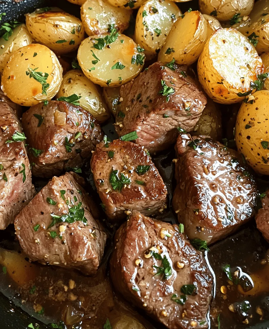 If you’re seeking a meal that is both quick to prepare and deeply satisfying, look no further than the Sizzling Garlic Butter Steak and Potatoes Skillet. This dish brilliantly combines the rich flavors of tender steak with crispy baby potatoes, all infused with aromatic garlic butter. It’s the perfect choice for family dinners, gatherings with friends, or even a cozy weeknight meal. Not only does this recipe deliver on taste, but it also brings a beautiful presentation to the table, making it a feast for both the eyes and the palate.