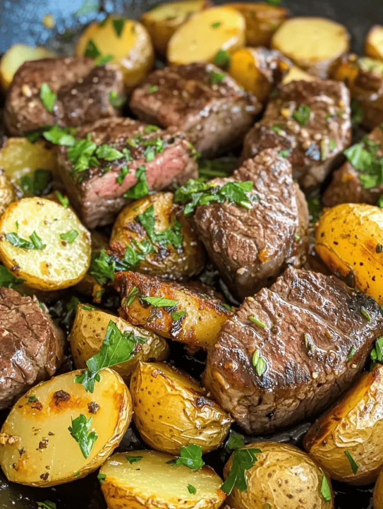 If you’re seeking a meal that is both quick to prepare and deeply satisfying, look no further than the Sizzling Garlic Butter Steak and Potatoes Skillet. This dish brilliantly combines the rich flavors of tender steak with crispy baby potatoes, all infused with aromatic garlic butter. It’s the perfect choice for family dinners, gatherings with friends, or even a cozy weeknight meal. Not only does this recipe deliver on taste, but it also brings a beautiful presentation to the table, making it a feast for both the eyes and the palate.
