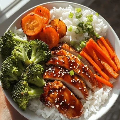 The Teriyaki Chicken Rice Bowl is a delightful culinary creation that combines tender chicken, vibrant vegetables, and a rich, savory sauce, all served over a bed of fluffy rice. This dish has gained immense popularity not only for its mouthwatering flavors but also for its versatility and ease of preparation. With roots deeply embedded in Japanese cuisine, teriyaki has transcended cultural boundaries, becoming a beloved staple in kitchens around the world. Whether enjoyed at a bustling restaurant or crafted at home, the Teriyaki Chicken Rice Bowl is a meal that appeals to food enthusiasts of all ages.