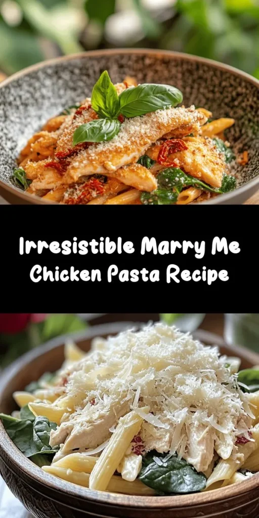 Indulge in the deliciousness of Marry Me Chicken Pasta! This creamy, dreamy dish features tender chicken, fresh spinach, and sun-dried tomatoes enveloped in a rich Parmesan sauce. Perfect for a cozy dinner or a romantic date night, this recipe comes together in just 40 minutes. With simple ingredients and easy steps, you can impress your loved ones with this flavorful meal. Don’t forget to garnish with fresh basil for the finishing touch!