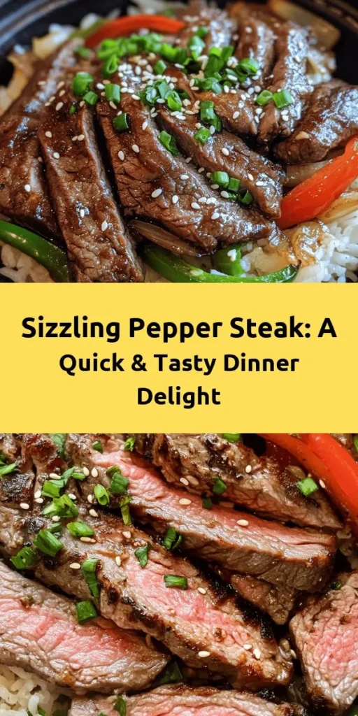 Savor the flavors of this mouthwatering Sizzling Pepper Steak with Onions! This quick and easy recipe features tender flank steak marinated in soy sauce and cornstarch, stir-fried with vibrant bell peppers and onions for a deliciously colorful dish. Ready in just 30 minutes, it's perfect over jasmine or brown rice and garnished with fresh green onions and sesame seeds. A delightful dinner the whole family will love!