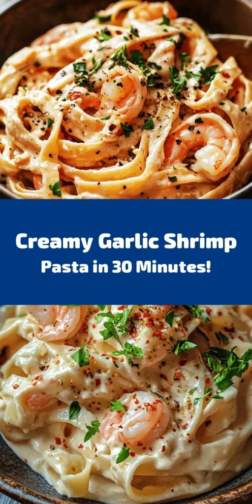 Indulge in a deliciously creamy garlic shrimp pasta that’s perfect for any night of the week! In just 30 minutes, you can whip up this flavorful dish featuring tender shrimp, fettuccine or spaghetti, and a rich sauce made with butter, garlic, and Parmesan cheese. Garnish with fresh parsley and add red pepper flakes for a hint of heat. Quick, easy, and oh-so-satisfying, this recipe is a must-try for seafood lovers!