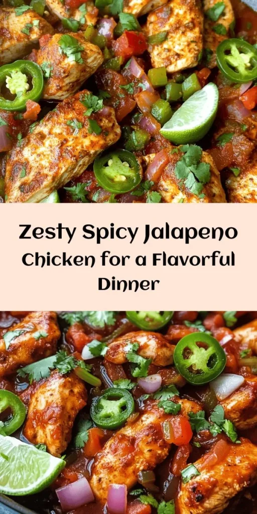 Spice up your dinner with this delicious Spicy Jalapeno Chicken! This vibrant dish features tender chicken marinated in zesty lime juice and an array of seasonings, combined with sautéed onions, garlic, and jalapenos for the perfect kick. With diced tomatoes and chicken broth adding depth, it's a flavor explosion! Serve it over rice or in warm tortillas, garnished with fresh cilantro. Perfect for a hearty meal that packs a punch!