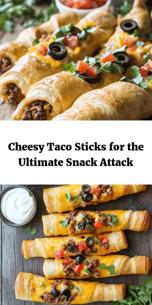 Looking for a fun and cheesy snack? Try these Cheesy Taco Sticks! With flavorful ground beef or turkey mixed with taco seasoning, juicy tomatoes, and melty cheddar and Monterey Jack cheese, they’re a crowd-pleaser! Wrapped in buttery crescent roll dough and baked to golden perfection, these sticks are perfect for dipping in sour cream and salsa. Quick to make and easy to share, they’re a delicious treat for any occasion!