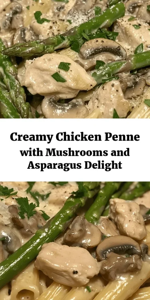 Indulge in a delicious Creamy Mushroom and Asparagus Chicken Penne that's perfect for weeknight dinners! This one-pan wonder combines tender chicken, fresh asparagus, and savory mushrooms tossed with penne pasta in a rich, creamy Parmesan sauce. Ready in just 30 minutes, it’s an easy and satisfying meal your family will love. Don’t forget to sprinkle on some fresh parsley for that extra touch! Your taste buds will thank you!