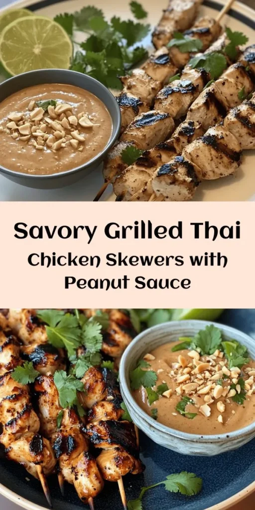 Get ready to impress with these Easy Grilled Thai Chicken Skewers! Perfectly marinated chicken thighs infused with soy sauce, fish sauce, and spices are grilled to perfection and served with a rich, homemade peanut sauce that takes it to the next level. Ideal for summer gatherings or weeknight dinners, this dish is vibrant, flavorful, and easy to prepare. Garnish with cilantro and lime for an extra burst of freshness. Enjoy a taste of Thailand right from your grill!