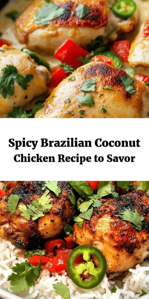 Discover the vibrant flavors of Spicy Brazilian Coconut Chicken! This easy recipe features tender chicken thighs marinated in coconut milk and lime juice, cooked with sautéed veggies, aromatic spices, and a touch of brown sugar for sweetness. Perfectly served over warm rice and garnished with fresh cilantro, it combines spice and creaminess in every bite. Ideal for a cozy dinner or impressing guests, this dish brings a taste of Brazil to your table!