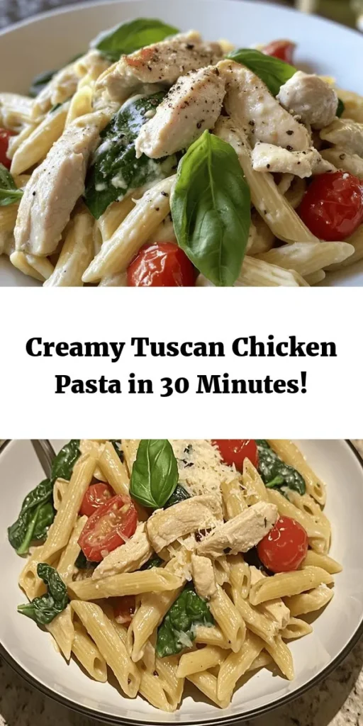 Indulge in this Easy Tuscan Chicken Pasta that combines tender chicken, creamy sauce, and vibrant veggies for a delicious meal ready in just 40 minutes! With penne pasta, garlic, cherry tomatoes, and fresh spinach, this dish is perfect for busy weeknights. Simply sauté, combine, and serve with a sprinkle of Parmesan and fresh basil. This recipe makes 4 servings, perfect for sharing or meal prepping. Dive into a plate of Italian comfort today!