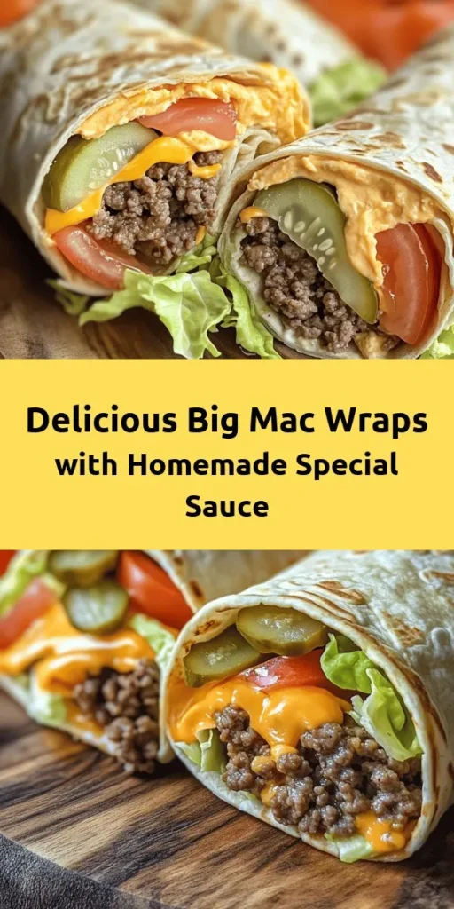 Get ready to enjoy a homemade twist on a classic favorite with these Big Mac Wraps! Packed with seasoned ground beef, fresh veggies, and a delicious special sauce, this recipe is perfect for a quick lunch or dinner. With just a few simple steps, you can create a satisfying meal that the whole family will love. Wrap it all up in a flour tortilla for a fun and tasty dining experience. Serve with extra sauce for dipping and enjoy!