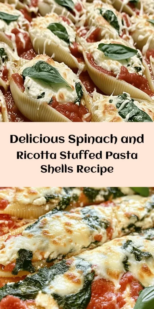 Indulge in these Easy Spinach and Ricotta Stuffed Shells that are perfect for a cozy dinner! Just 20 minutes of prep and a quick bake will result in a delicious, cheesy dish your family will love. Jumbo pasta shells are filled with a creamy blend of ricotta, fresh spinach, and mozzarella, then topped with marinara sauce. Ready to impress? This recipe is not only easy to follow but also a great way to sneak in some veggies! Enjoy with fresh basil for an extra touch!