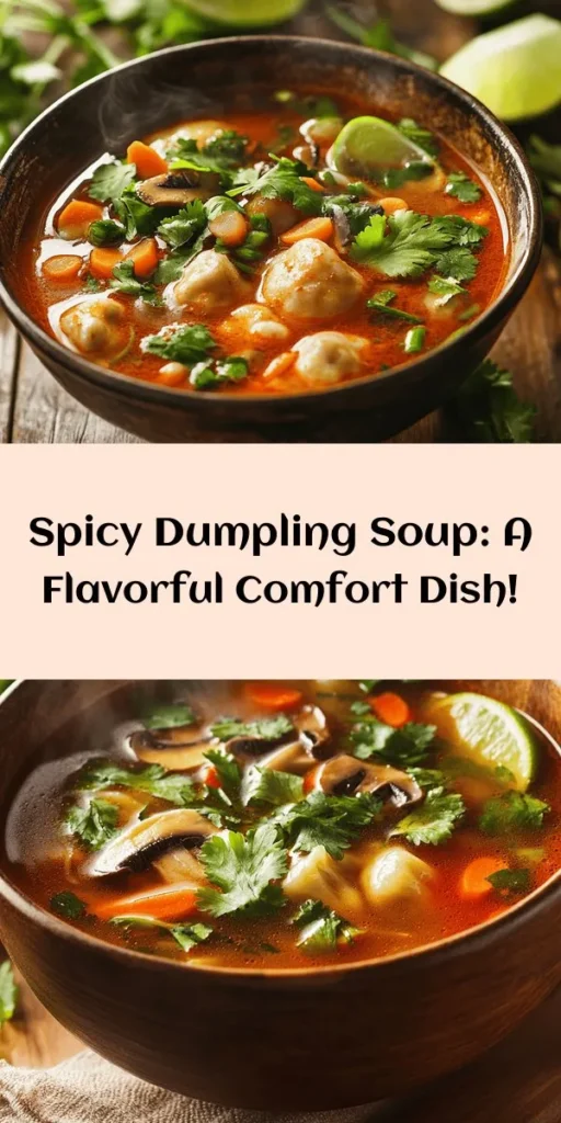 Warm up with this authentic spicy dumpling soup that's bursting with flavor! Packed with homemade pork dumplings, fresh scallions, and a kick of chili oil, this recipe is perfect for any spice lover. The savory broth, enhanced with mushrooms, carrots, and baby bok choy, elevates the dish to comfort food status. Plus, it’s simple to make! Serve with a squeeze of lime and garnish with cilantro for an unforgettable meal that’s sure to impress.