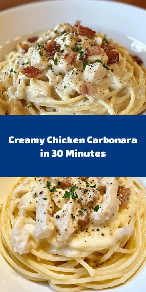 Indulge in the creamy goodness of the best-ever Chicken Carbonara! This easy recipe brings together tender chicken, crispy pancetta, and al dente pasta, all coated in a rich sauce made from eggs and Pecorino Romano cheese. Perfect for a cozy dinner, this dish takes just 30 minutes to make and serves four. Finish it off with fresh parsley and a sprinkle of black pepper for a restaurant-quality meal at home. Your taste buds will thank you!