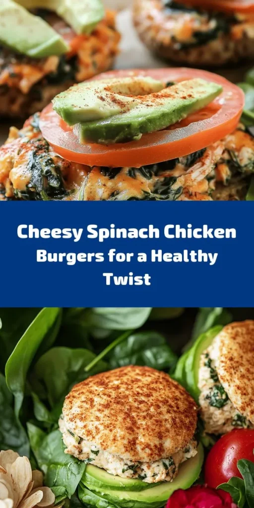 Elevate your burger night with these delicious White Cheddar and Spinach Chicken Burgers! Made with juicy ground chicken, fresh spinach, and melty white cheddar cheese, these burgers are packed with flavor and nutrients. Easy to prepare, they can be grilled or pan-fried to perfection in just 30 minutes. Serve on whole wheat buns and customize with your favorite toppings like avocado and lettuce. Perfect for a healthy weeknight dinner!
