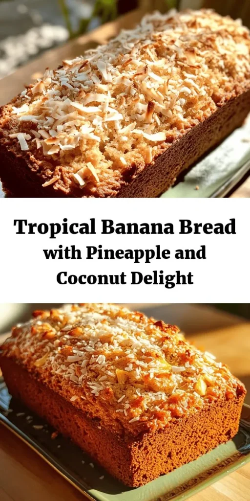 Indulge in a slice of tropical paradise with this Tropical Bliss Banana Bread! Packed with fresh bananas, crushed pineapple, and shredded coconut, it's a delightful twist on your classic banana bread. With a hint of cinnamon and optional walnuts, this recipe is easy to make and perfect for breakfast or a sweet treat. Bake it to golden perfection and enjoy a slice of sunshine anytime. Perfect for sharing or savoring all on your own!