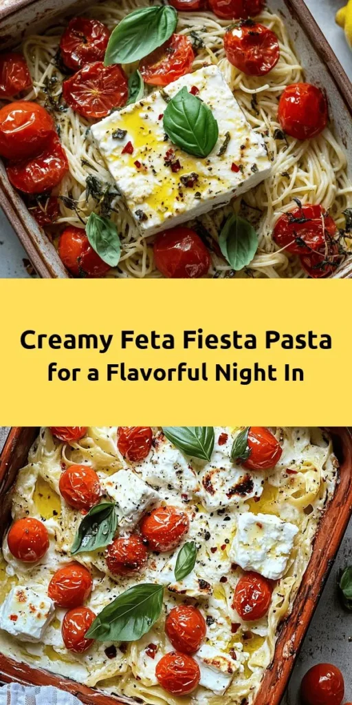 Dive into this Feta Fiesta Pasta, a delightful dish that combines creamy feta and sweet roasted cherry tomatoes for a burst of flavor. With easy steps from baking your feta to mixing with perfectly cooked penne, this recipe is a must-try for pasta lovers. Garnish with fresh basil and optional Parmesan for an extra touch. Perfect for a cozy dinner or impressing guests! Ready in just 50 minutes, it's a delicious weeknight success!