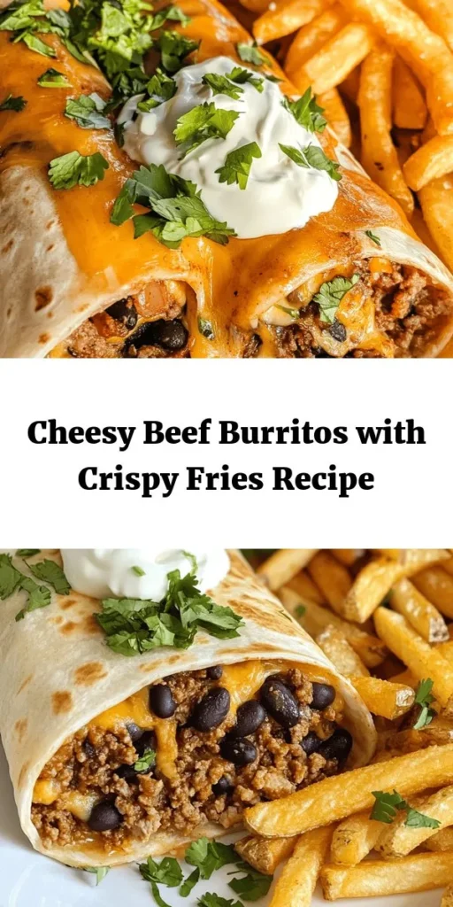 Indulge in these cheesy beef burritos paired with crispy fries for the ultimate comfort meal! This easy recipe combines seasoned ground beef, black beans, and melted cheddar cheese wrapped in a warm tortilla. Serve with pico de gallo and sour cream for extra flavor. Plus, homemade fries seasoned to perfection make this dish complete. Perfect for family dinners or a cozy night in! Ready in just an hour, this meal will become a new favorite.