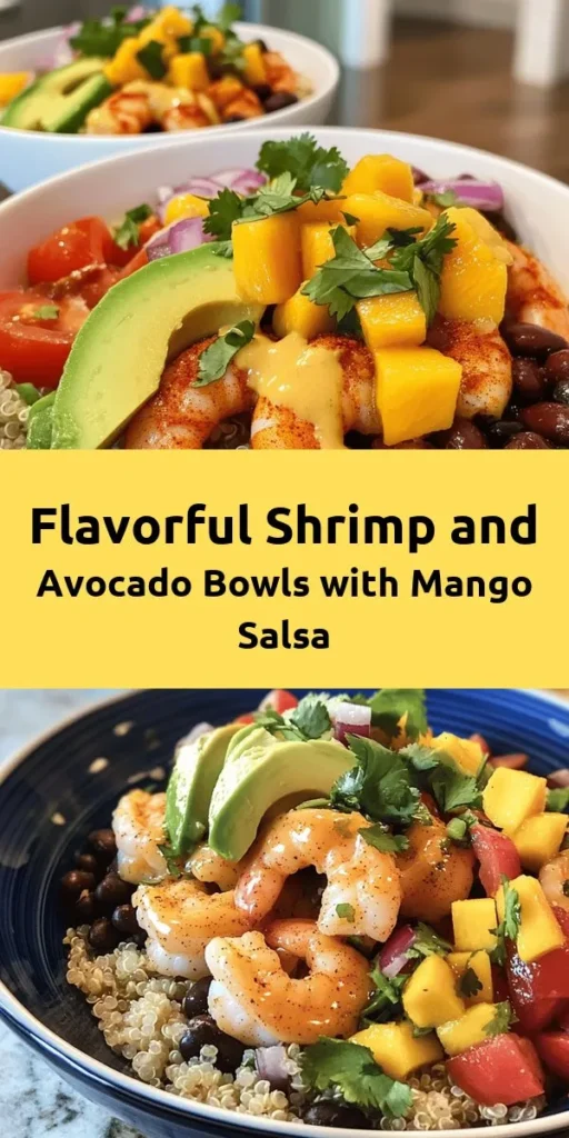 Elevate your mealtime with these vibrant Shrimp and Avocado Bowls topped with refreshing Mango Salsa and a zesty Lime-Chili Sauce! Packed with protein, healthy fats, and colorful veggies, this dish is not only delicious but also nutritious. Perfect for a quick weeknight dinner or a weekend treat, each bowl is a burst of flavor with juicy shrimp, creamy avocado, and a sweet and spicy mango topping. Get ready to impress your taste buds!