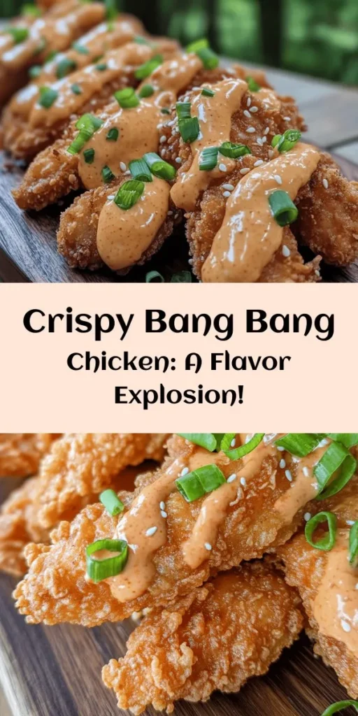 Get ready to indulge in Crispy Bang Bang Chicken! This easy-to-follow recipe features tender chicken pieces marinated in buttermilk, coated in a flavorful blend of spices and fried to golden perfection. Tossed in a zesty Bang Bang sauce made with mayonnaise and sweet chili, this dish is perfect for a weeknight dinner or a fun gathering. Top with green onions and sesame seeds for added flair. Your taste buds will thank you!