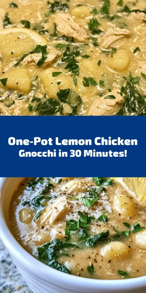 Create a cozy dinner with this One-Pot Lemon Chicken Gnocchi Delight! This easy recipe combines tender chicken, fluffy gnocchi, and fresh spinach in a creamy lemon-infused broth. With just one pot, you can have a delicious meal on the table in 30 minutes. Perfect for busy weeknights, this dish is bursting with flavor from garlic, thyme, and rosemary, and topped with Parmesan cheese for extra creaminess. Enjoy a comforting meal that everyone will love!