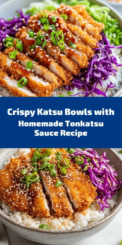 Discover the deliciousness of Crispy Katsu Bowls topped with a homemade Tonkatsu Sauce! This recipe features tender, breaded pork chops fried to perfection, served over fluffy Japanese short-grain rice. Add some fresh cabbage, sliced green onions, and optional sesame seeds for a satisfying meal. Perfect for a cozy dinner at home, this dish is sure to impress. Try out this flavorful and crunchy Japanese classic today! 🍚🍗