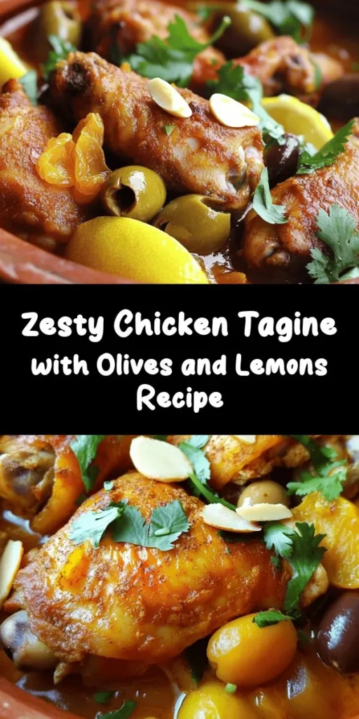 Indulge in the vibrant flavors of a Zesty Chicken Tagine with Olives and Lemons! This one-pot dish brings together tender chicken thighs, aromatic spices, green olives, and sweet apricots for a delightful meal. Perfectly simmered to perfection, it's garnished with fresh cilantro and toasted almonds for added crunch. Serve it with couscous or warm bread to soak up the rich sauce. Quick, easy, and packed with flavor, it's a must-try!