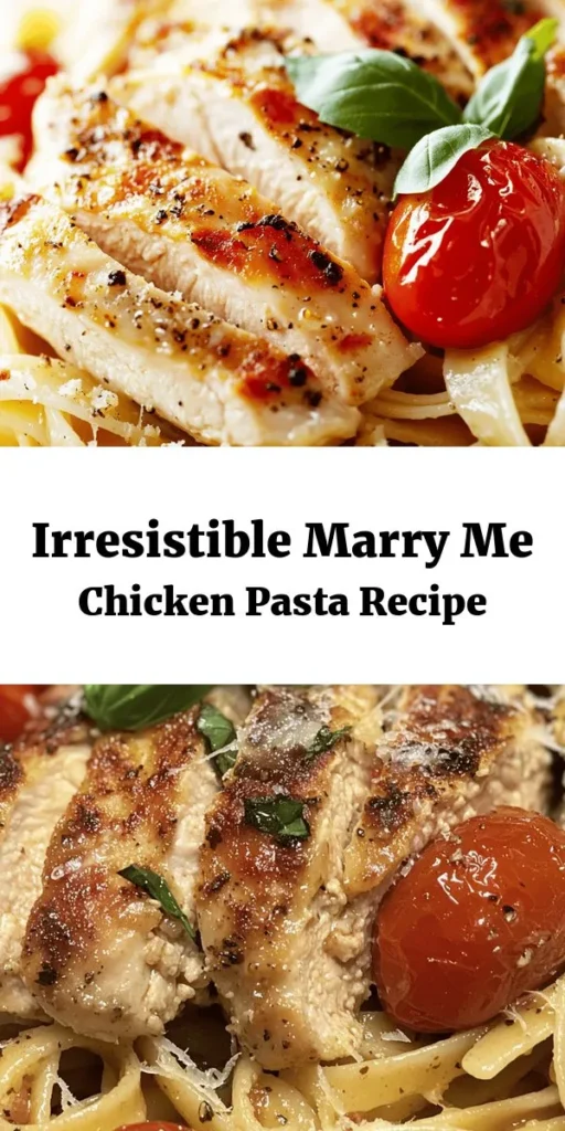 Get ready to impress with Marry Me Chicken Pasta! This creamy and delicious dish features juicy chicken breasts, sautéed garlic, and sweet cherry tomatoes, all tossed with fettuccine in a rich Parmesan sauce. Perfect for date night or any special occasion, it's a quick 30-minute meal that serves four. Garnish with fresh basil for a beautiful presentation. Cook this mouthwatering recipe, and you might just get that proposal!
