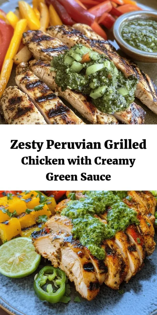 Discover the vibrant flavors of Peru with this Grilled Chicken recipe paired with a creamy green sauce that packs a punch! Marinated in a blend of spices and lime, the chicken is grilled to perfection for a juicy, tender bite. The cilantro-infused sauce adds a refreshing twist that will elevate your meal. Perfect for weeknight dinners or backyard barbecues, serve with rice or fresh veggies for a complete dish. Easy to make and sure to impress your family and friends!