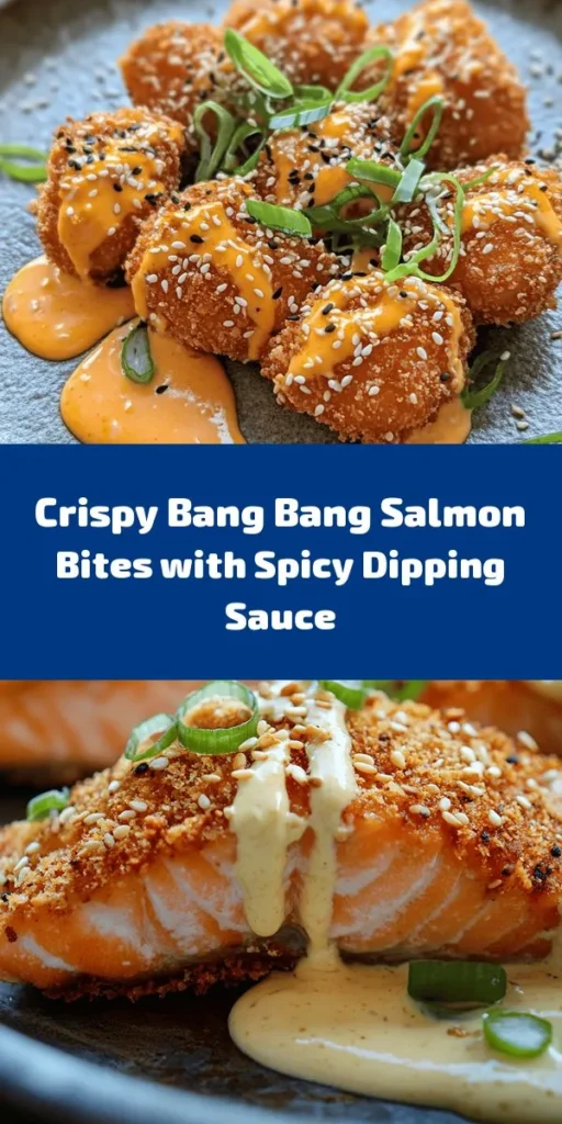 Looking for a delicious twist on salmon? Try these Crispy Bang Bang Salmon Bites! Perfectly breaded and fried until golden, they're irresistibly crunchy on the outside and tender on the inside. Pair them with a zesty Bang Bang sauce for a flavor explosion. Ready in just 40 minutes, these bites make for a fantastic appetizer or a light meal. Easy to make and packed with flavor, your taste buds will thank you!