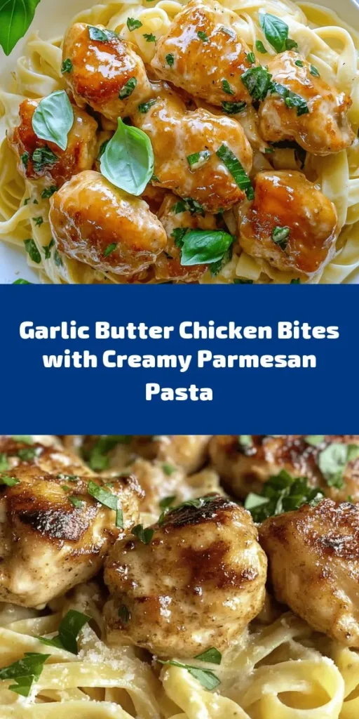 Indulge in this mouthwatering Garlic Butter Chicken Bites with Savory Creamy Parmesan Pasta! Perfect for a quick dinner, this recipe combines tender chicken coated in fragrant garlic butter with creamy, cheesy pasta. Ready in just 35 minutes, it’s a flavorful dish that’s sure to impress your family or guests. Garnished with fresh herbs, every bite is a delight. Try this delicious meal tonight for a taste of comfort you won’t forget!