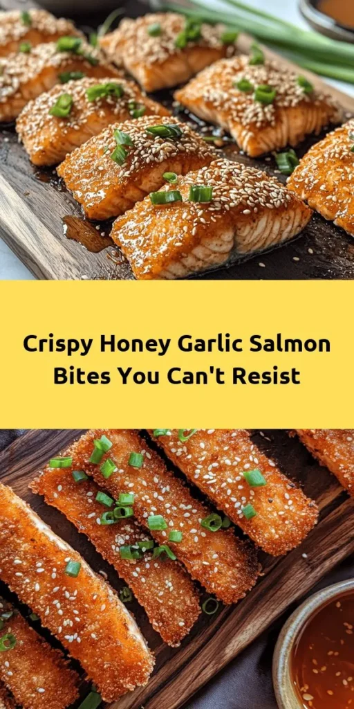 Treat yourself to these crispy honey garlic salmon bites that are bursting with flavor! This easy recipe combines perfectly seasoned salmon coated in a crunchy panko layer, then tossed in a sweet and savory honey garlic sauce. Ideal for appetizers or a main dish, these bites are sure to impress. With a prep time of just 10 minutes, you can whip up a delightful meal that everyone will love. Garnish with green onions and sesame seeds for an extra touch. Enjoy!