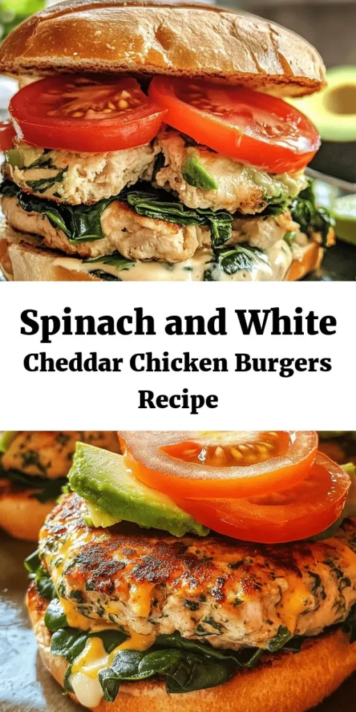 Get ready to elevate your burger game with these White Cheddar and Spinach Chicken Burgers! Made with ground chicken, fresh spinach, and melty white cheddar, these delicious patties are not only packed with flavor but also loaded with nutrients. Perfect for lunch or dinner, they are quick to whip up in just 30 minutes. Serve them on whole grain buns with fresh toppings like tomatoes and avocado for a wholesome meal everyone will love!