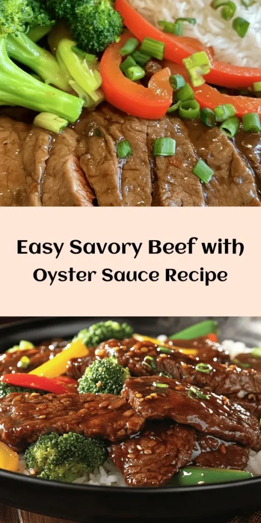 Indulge in this mouthwatering Savory Beef with Oyster Sauce that brings a delightful mix of flavors to your dinner table! Made with tender flank steak, vibrant vegetables, and a rich sauce, this dish is both quick and easy to prepare. Marinate your beef for extra flavor, then stir-fry it with aromatic garlic and ginger. Perfect over a bed of steamed jasmine rice, this recipe serves four and takes just 30 minutes to make. Enjoy a delicious meal tonight! 🍜🥢