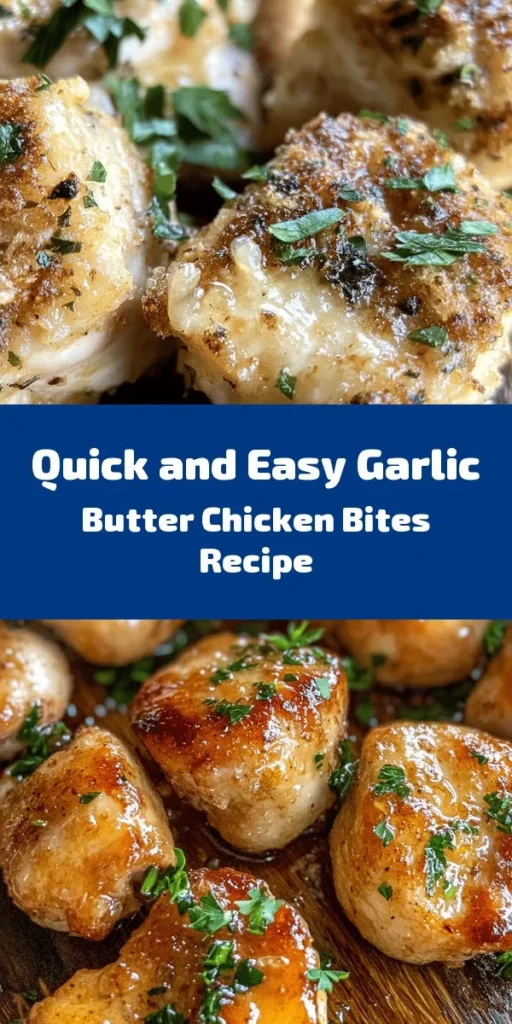 Savor the deliciousness of Garlic Butter Chicken Bites! This easy recipe features tender chicken breast sautéed in rich butter with fragrant garlic, thyme, and a hint of paprika. Ready in just 20 minutes, these flavorful bites are perfect as an appetizer or served over rice or pasta for a quick meal. Add a drizzle of lemon juice for that extra zest and garnish with fresh parsley for a beautiful presentation. Enjoy every bite of this savory dish!