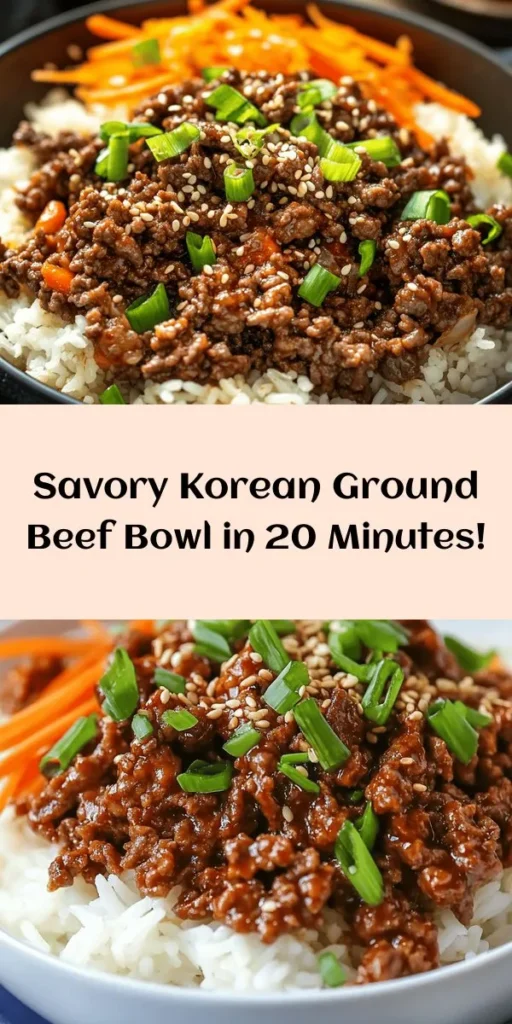 Whip up a delicious Korean Ground Beef Bowl that’s packed with flavor and ready in just 20 minutes! Made with tender ground beef, soy sauce, sesame oil, and a hint of gochujang for that perfect kick, this dish is sure to satisfy your cravings. Served over jasmine rice or cauliflower rice and topped with fresh green onions and sesame seeds, it's a quick meal the whole family will love. Bonus: pair it with kimchi for an authentic touch!