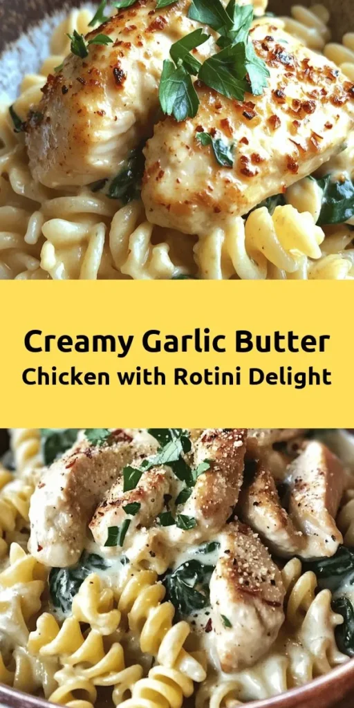 Indulge in a deliciously creamy garlic butter chicken and rotini dish that's sure to impress! This easy recipe combines tender chicken breasts, rotini pasta, and a rich Parmesan sauce, all brought together with sautéed garlic and baby spinach. Perfect for a weeknight dinner or special occasion, it takes just 30 minutes to prepare. Garnish with fresh parsley and optional red pepper flakes for a touch of heat. Get ready for a comforting bowl of goodness!