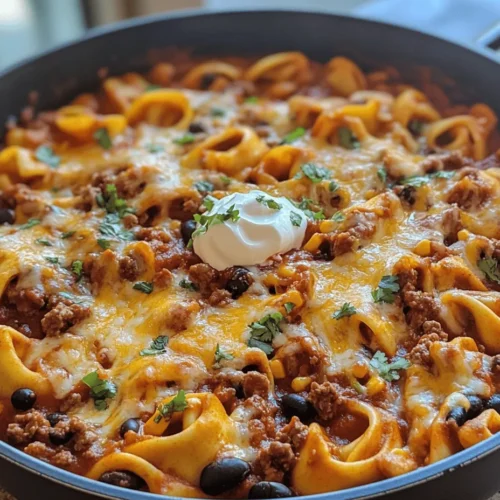 In the world of culinary fusion, few dishes manage to capture the imagination quite like Cheesy Beef Enchilada Tortellini. This innovative recipe marries the comforting essence of traditional Italian tortellini with the bold, vibrant flavors of Mexican enchiladas, creating a dish that is not only hearty and satisfying but also bursting with taste. The combination of cheese-filled pasta enveloped in a savory enchilada sauce presents a delightful twist on two beloved cuisines, making it a must-try for food enthusiasts and home cooks alike.