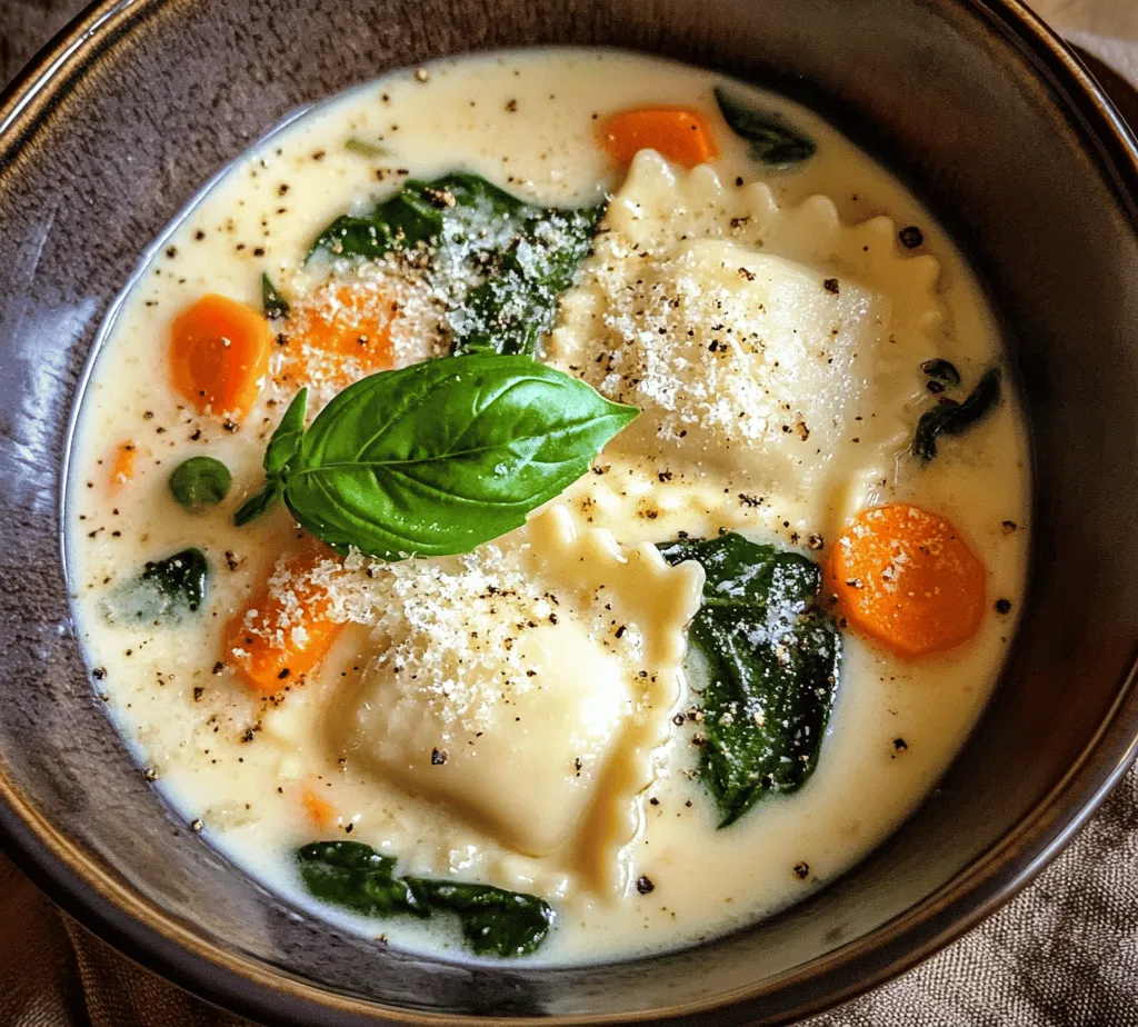 When the temperature drops, there's nothing quite as comforting as a steaming bowl of soup. Among the myriad of options, <strong>Creamy Tuscan Ravioli Soup</strong> stands out as a delightful fusion of rich flavors and wholesome ingredients. This dish brings the warmth of Italian culinary traditions right to your kitchen, making it a perfect choice for cozy evenings spent at home. The creamy broth envelops tender ravioli, fresh vegetables, and aromatic herbs, creating a nourishing meal that satisfies the soul.” /></p>
</p>
<h3>Step-by-Step Preparation</h3>
</p>
<p><strong>Sautéing Aromatics: Techniques for Maximizing Flavor</strong></p>
</p>
<p>To kick off the Creamy Tuscan Ravioli Soup, begin by heating a tablespoon of olive oil in a large pot or Dutch oven over medium heat. Once the oil is shimmering, add finely chopped onions and minced garlic. Sauté these aromatics for about 3 to 5 minutes until the onions become translucent and the garlic is fragrant. This initial step is crucial as it forms the flavor base for your soup. Make sure to stir frequently to prevent the garlic from burning, which can impart a bitter taste to your dish. Consider adding a pinch of salt at this stage; it helps to draw out moisture from the onions, enhancing their sweetness.</p>
</p>
<p><strong>Cooking Vegetables: Tips for Achieving the Perfect Texture</strong></p>
</p>
<p>After the aromatics are perfectly sautéed, it’s time to add your vegetables. For this recipe, diced carrots, celery, and chopped spinach work harmoniously together. Add the carrots and celery first, as they take longer to soften. Sauté these vegetables for about 5-7 minutes until they are tender but still have a slight crunch. This technique ensures that your soup has a delightful texture, providing a pleasing contrast to the creamy broth. Once these vegetables are softened, stir in the chopped spinach and allow it to wilt down for about 2 minutes. Fresh spinach not only adds vibrant color but also packs a nutritional punch.</p>
</p>
<p><strong>Incorporating Herbs and Spices: Timing and Technique for Optimal Flavor</strong></p>
</p>
<p>With your vegetables ready, it’s time to incorporate the herbs and spices that will elevate your soup. Adding dried Italian seasoning—typically a blend of basil, oregano, and thyme—at this stage allows the flavors to bloom. Sprinkle about 1-2 teaspoons into the pot and stir well. For an extra kick, consider adding a pinch of red pepper flakes. Allow these spices to cook for about a minute to release their essential oils, enhancing the overall flavor profile of your soup.</p>
</p>
<p><strong>Building the Soup Base: Importance of Layering Flavors</strong></p>
</p>
<p>To build the soup base, pour in approximately 4 cups of vegetable broth and 1 cup of heavy cream. The vegetable broth should be low-sodium to allow you to control the saltiness of the dish. Stir well to combine, scraping up any browned bits from the bottom of the pot—these bits are packed with flavor. Bring the mixture to a gentle simmer and let it cook for 10 minutes, allowing the flavors to meld beautifully. This step is essential in creating a rich, cohesive soup that reflects the essence of Tuscan cuisine.</p>
</p>
<p><strong>Cooking Ravioli: Ensuring Perfect Doneness</strong></p>
</p>
<p>While the soup base simmers, it’s time to prepare the ravioli. Fresh or frozen ravioli can be used, but if using frozen, do not thaw them before adding. Gently place the ravioli into the simmering soup and let them cook according to the package instructions, usually around 4-5 minutes for fresh ravioli and 7-9 minutes for frozen. The ravioli should float to the surface when they are done, indicating they are ready to be enjoyed. Be careful not to overcook them, as they can become mushy, losing their delightful texture.</p>
</p>
<p><strong>Finishing Touches: How to Achieve the Right Consistency and Flavor Balance</strong></p>
</p>
<p>Once the ravioli is cooked, taste your soup for seasoning. This is the moment to add salt and freshly cracked black pepper to your liking. If the soup is too thick, you can thin it out with a bit more broth or water. For a final touch of flavor, stir in a handful of freshly chopped parsley or basil. This not only adds freshness but also enhances the presentation with vibrant green flecks. Serve the soup hot, garnished with more herbs and a sprinkle of grated Parmesan cheese for an authentic Tuscan experience.</p>
</p>
<h3>Nutritional Insights</h3>
</p>
<p>Creamy Tuscan Ravioli Soup is not just a comforting meal; it also boasts a wealth of nutritional benefits. The primary ingredients contribute to a balanced profile of macronutrients. A standard serving delivers a healthy dose of carbohydrates from the ravioli, fats from the olive oil and cream, and proteins from the ravioli and any additional cheese you choose to add.</p>
</p>
<p><strong>Health Benefits of Key Ingredients</strong></p>
</p>
<p>– <strong>Spinach</strong>: Packed with vitamins A, C, and K, spinach is also rich in iron and antioxidants, making it a powerhouse of nutrients.</p>
<p>– <strong>Garlic</strong>: Known for its immune-boosting properties, garlic can help reduce blood pressure and improve cholesterol levels.</p>
<p>– <strong>Olive Oil</strong>: A staple in Mediterranean diets, olive oil is rich in healthy monounsaturated fats and antioxidants, which support heart health.</p>
</p>
<p>This soup can easily fit into various dietary preferences, whether you’re vegetarian, looking for a cozy weeknight meal, or even seeking something indulgent for a special occasion. You can customize it by using whole wheat or gluten-free ravioli to cater to those with specific dietary needs.</p>
</p>
<h3>Serving Suggestions</h3>
</p>
<p>Presentation is key when serving Creamy Tuscan Ravioli Soup. Consider ladling the soup into wide, shallow bowls for a beautiful display. Top each serving with a generous sprinkle of grated Parmesan, a drizzle of extra virgin olive oil, and a few fresh basil leaves for an appealing contrast.</p>
</p>
<p>Pair this soup with a crusty loaf of Italian bread or a side salad for a complete meal. A salad with mixed greens, cherry tomatoes, and a light vinaigrette complements the richness of the soup perfectly. This dish is versatile enough to be served as a hearty appetizer or the main course for a cozy dinner gathering.</p>
</p>
<h3>Storing and Reheating</h3>
</p>
<p>Leftover Creamy Tuscan Ravioli Soup can be stored in an airtight container in the refrigerator for up to 3 days. To reheat, pour the soup into a pot and gently warm over low heat, stirring occasionally to prevent sticking. If the soup thickens while stored, you can add a splash of broth or water to achieve your desired consistency.</p>
</p>
<p>If you want to store the soup for a longer period, consider freezing it. However, it’s best to freeze the soup without the ravioli. Prepare the soup base and let it cool before transferring it to freezer-safe containers. When ready to enjoy, defrost the soup overnight in the refrigerator, reheat, and then add freshly cooked ravioli just before serving to maintain their texture.</p>
</p>
<h3>Conclusion</h3>
</p>
<p>Creamy Tuscan Ravioli Soup embodies the essence of comfort food with its rich flavors and heartwarming qualities. This recipe not only provides an easy way to enjoy a taste of Tuscany at home but also encourages you to embrace the cooking process as a joyful experience. Whether you’re cooking for yourself or sharing this delightful dish with loved ones, the aromatic scents and creamy textures will surely create memorable moments.</p>
</p>
<p>Indulge in this soup, savor its rich flavors, and allow it to warm your heart and soul. Cooking together with family or friends can lead to laughter, shared stories, and a sense of togetherness that embodies the warmth of home-cooked meals. The Creamy Tuscan Ravioli Soup is more than just a recipe; it’s an invitation to create cherished memories around the table. Enjoy every spoonful and let the captivating Tuscan flavors transport you to the rustic charm of Italy.</p>
<div id=