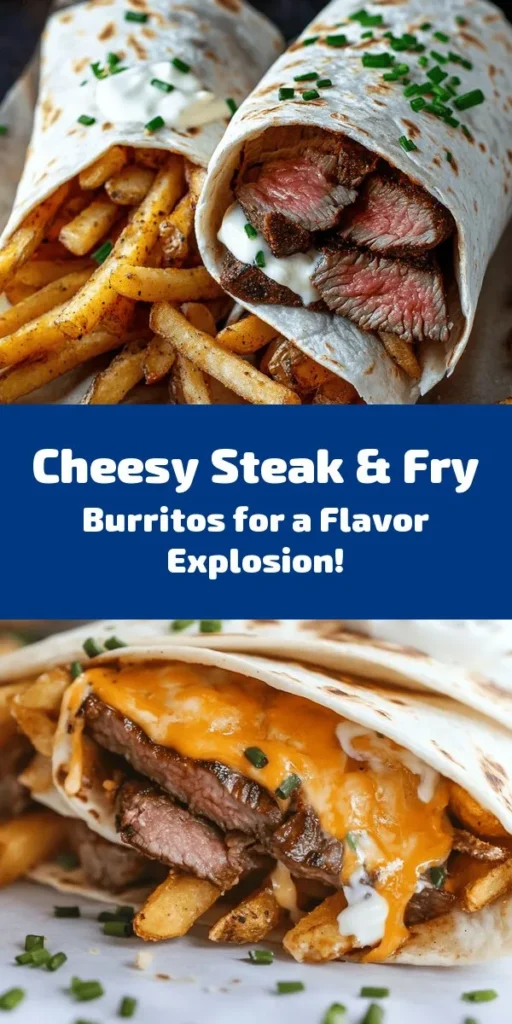 Indulge in these mouthwatering Steak & Cheese Dirty Fry Burritos! Filled with tender ribeye steak, crispy fries, and melted cheddar, they are a flavor explosion you won't want to miss. Simple to make, just bake your fries, sear the steak with aromatic spices, and layer everything in a warm tortilla. Toast until golden brown and serve with sour cream and fresh chives for the ultimate comfort food experience. Perfect for a cozy dinner or game day treats!