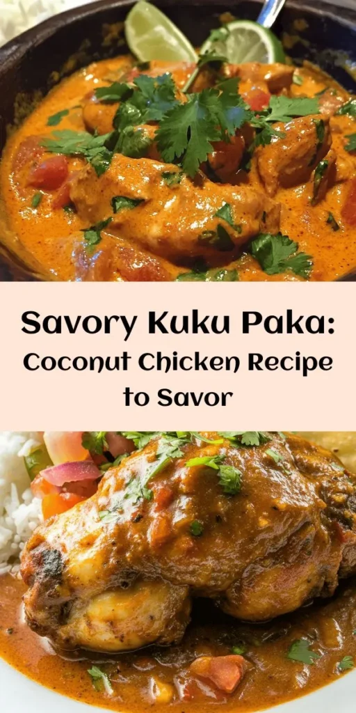 Discover the vibrant flavors of Kuku Paka, a delightful spiced coconut chicken dish from East Africa. This recipe features tender chicken marinated in a blend of aromatic spices, combined with creamy coconut milk and fresh tomatoes for a rich sauce. Serve it steaming hot with rice or chapati for a satisfying meal that brings warmth to your table. Perfect for family dinners or impressing guests, this dish is both easy to make and utterly delicious! Enjoy the taste of adventure!