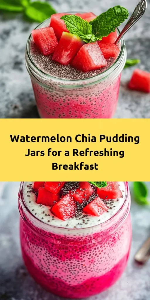 Start your day with this refreshing Watermelon Chia Pudding Breakfast Jar! Packed with juicy watermelon, creamy coconut milk, and nutrient-rich chia seeds, this easy recipe makes for a healthy and delicious breakfast or snack. Simply blend watermelon, mix the chia base, and let it chill. Layer it in a jar with fresh mint and diced watermelon for a vibrant meal that's ready to grab and go. Perfect for warm mornings and stays fresh for up to three days! 🍉✨