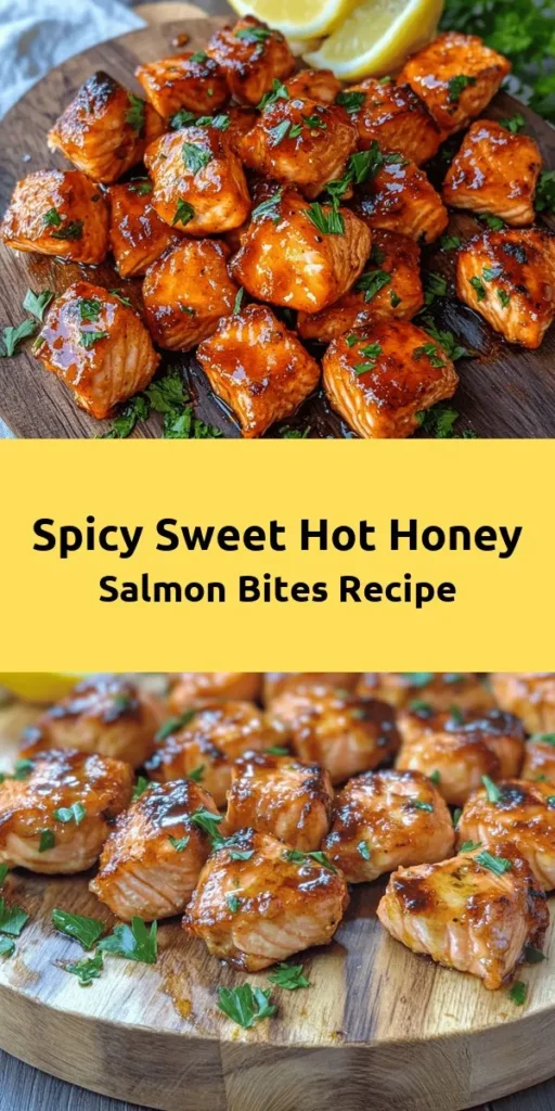 Get ready to wow your taste buds with these Hot Honey Salmon Bites! This easy recipe features tender salmon marinated in a spicy sweet sauce made with honey and sriracha, perfect for a quick weeknight dinner or a flavorful appetizer. Just 10 minutes of prep and about 12 minutes in the oven are all it takes to create these mouthwatering bites. Garnish with fresh parsley and serve with lemon wedges for an extra zing. A delightful dish that’s sure to please!