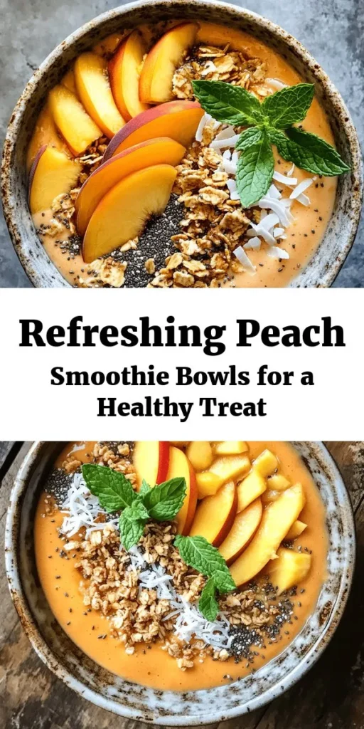 Beat the heat with these luscious peach smoothie bowls! Ready in just 10 minutes, this refreshing recipe combines ripe peaches, banana, creamy Greek yogurt, and almond milk, blended to perfection. Customize your bowl with delicious toppings like sliced peaches, granola, chia seeds, and fresh mint. Perfect for breakfast or a snack, this nutritious treat is both satisfying and visually stunning. Dive in and savor the summer flavors!
