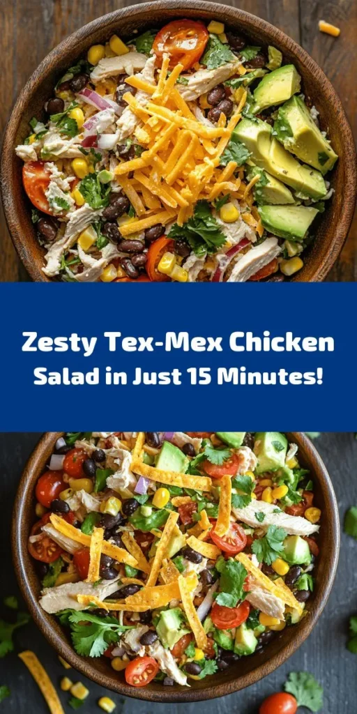 Looking for a fresh and flavorful meal? Try this Tex-Mex Chopped Chicken Salad! Packed with tender shredded chicken, black beans, corn, diced avocado, and vibrant veggies, this salad is both nutritious and satisfying. Drizzled with a zesty lime dressing and topped with crunchy tortilla strips, it's perfect for a light lunch or dinner. Ready in just 15 minutes, this recipe will become a go-to for healthy eating and entertaining. Enjoy the taste of the Southwest!