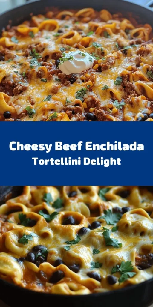 Indulge in this cheesy beef enchilada tortellini dish that's a perfect blend of flavors and textures! Made with delicious cheese tortellini, seasoned ground beef, and black beans, this recipe comes together easily in just 30 minutes. Top it off with melty cheddar and Monterey Jack cheese for that extra gooey goodness. Serve garnished with fresh cilantro and a dollop of sour cream for a delightful meal the whole family will love!